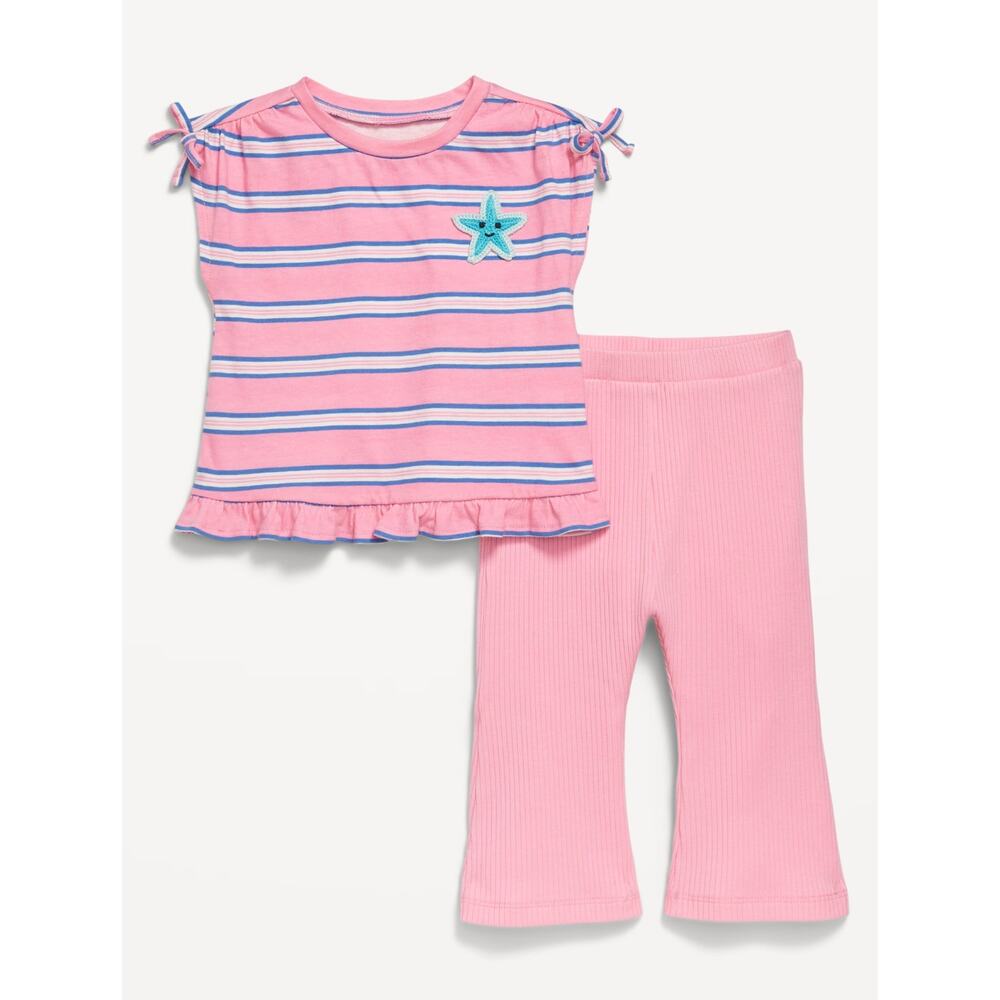 Old Navy Baby Girl 2-Piece Ruffle Top & Ribbed Flare Leggings Set – 6-12M